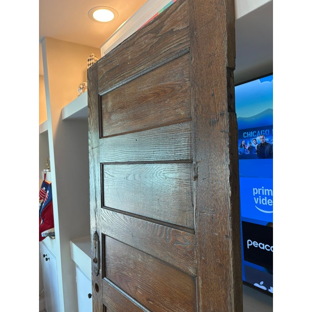 Antique Solid Oak Five Panel Interior Door Architectural Salvage For Sale - Image 10 of 13