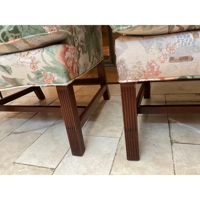 2000 - 2009 Pair Wing Chairs Newly Upholstered in Lee Jofa Chinese Lantern II in Spring For Sale - Image 5 of 8