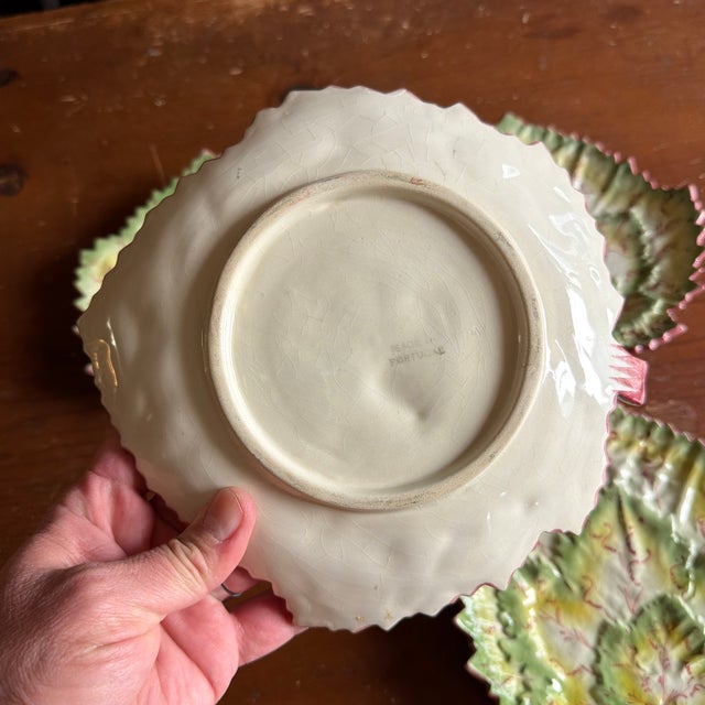 A Vintage Set of 4 Faianças Belo Portugal Majolica Geranium Leaf Dishes, Circa 1970's For Sale - Image 9 of 11