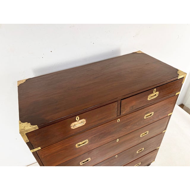 Campaign Antique 19th Century British Campaign Tall Chest, Mahogany With Brass Hardware For Sale - Image 3 of 10