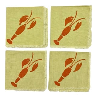 Vintage Lobster Cocktail Napkins Tan Beige Linen Nantucket - Set of 4 For Sale