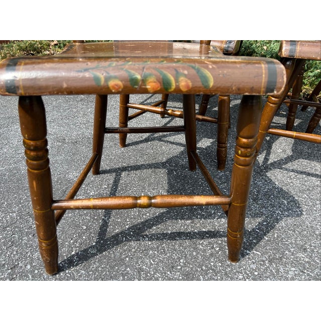 Signed Set of 6 Paint Decorated Plank Seat Chairs, Columbia, Pa Circa 1870s For Sale - Image 4 of 12