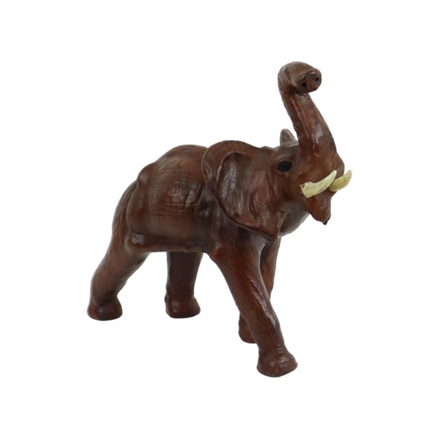 Vintage Brown Leather Elephant with Tusks For Sale - Image 3 of 10