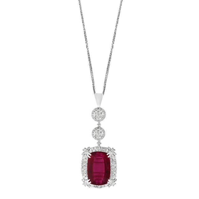 17 Carat Rubelite and 4 Carat Diamond Pendant / Necklace 14 Karat Gold, Estate For Sale - Image 18 of 18