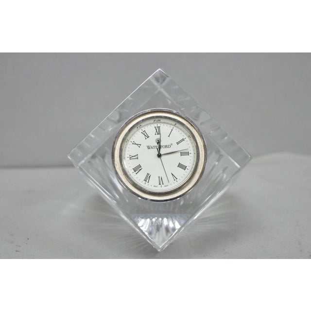 Modern Vintage Waterford Crystal Glass Diamond Shaped Meridian Small Desk Clock For Sale - Image 3 of 11