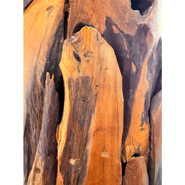 Late 20th Century Monumental Teak Root Floor Lamp With Burmese Silk Shade For Sale - Image 11 of 17