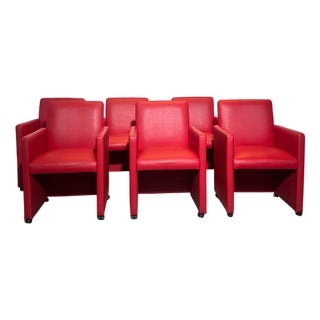 Vintage Red Armchairs, Set of 6 For Sale