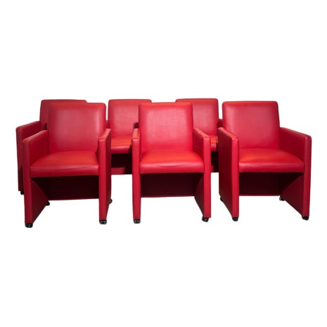 Vintage Red Armchairs, Set of 6 For Sale