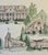 A charming late 20th-century hand-colored architectural print by artist Liz Bryant, depicting a collection of notable...