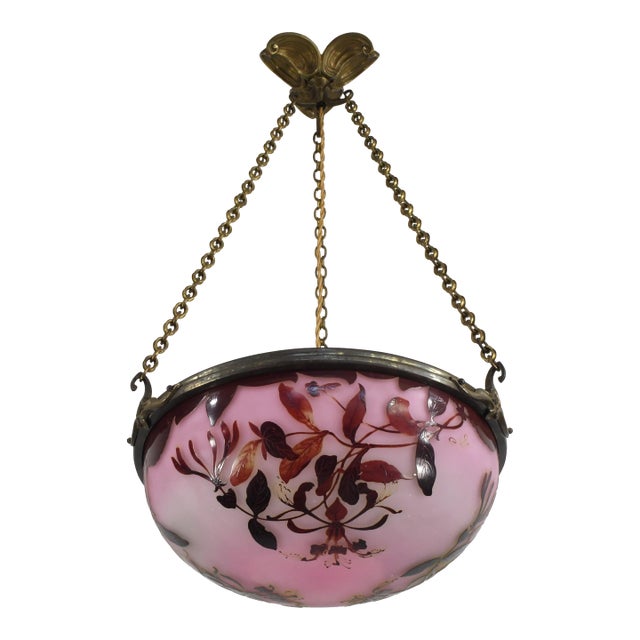 French Art Deco Pendant Light by Galle - 1925 Cameo Gallé Chandelier France For Sale