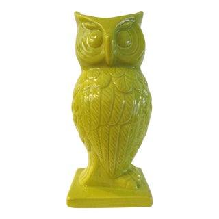 1970s Yellow Ceramic Owl Vase For Sale
