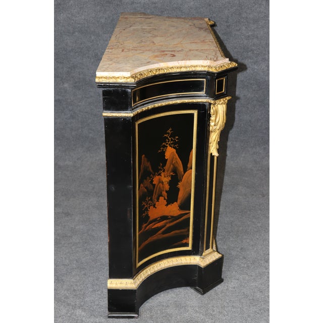 Stone 19th C. Ebonized Chinoiserie and Bronze Ormolu Mounted Marble Top Cabinet For Sale - Image 7 of 17