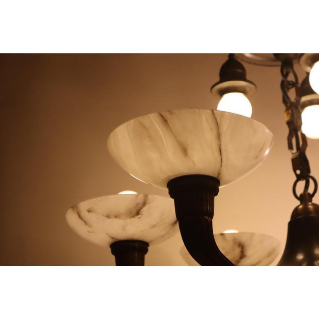Art Deco Alabaster Chandelier with 9 Lights, Germany, 1930s For Sale - Image 8 of 13