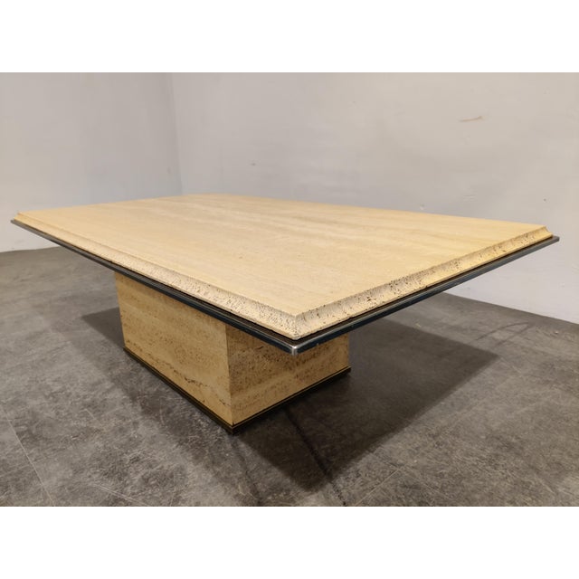 Vintage Travertine and Brass Coffee Table from Fedam, 1970s For Sale - Image 6 of 12