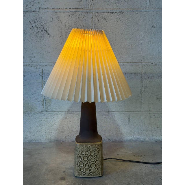 Ceramic Table Lamp With Pleated Paper Shade Danish Mid-Century Modern 1970s For Sale - Image 4 of 10