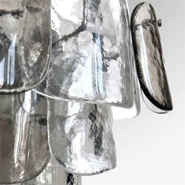 A.V. Mazzega Vintage Italian Murano Glass Petal Chandelier – Transparent & Smoky | 4-Light Statement Lighting For Sale - Image 4 of 6
