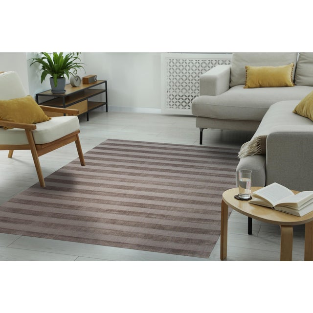 Contemporary 9x12 Yara Alluring Brown Minimalist Geometric Modern Handmade Wool Carpet Rug For Sale - Image 3 of 8