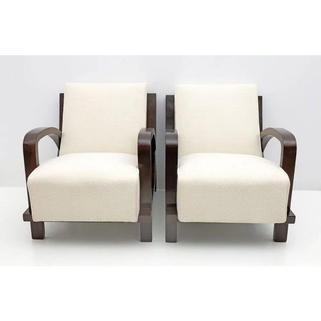 Set of Italian Art Deco Bouclè and Walnut Chaise Longues, 1930s For Sale - Image 3 of 8