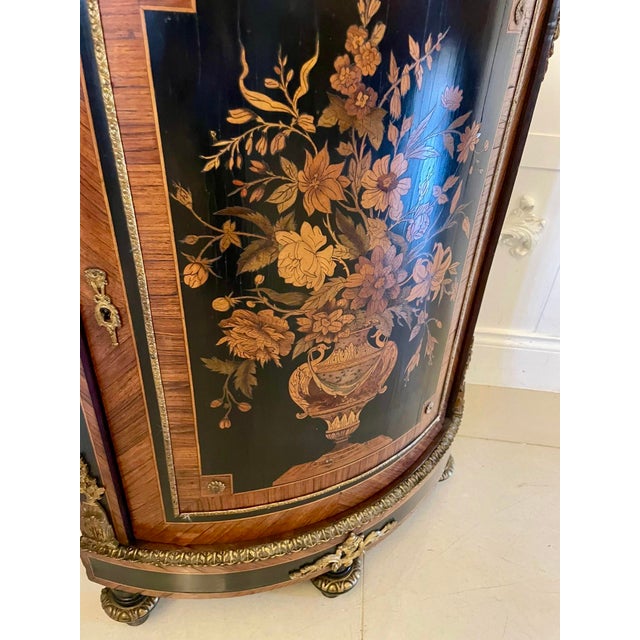 Antique Louis XVI French Marquetry Corner Cabinet with Marble Top, 1860s For Sale - Image 9 of 11