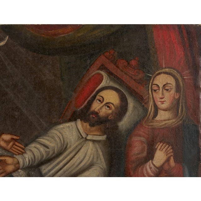 19th Century Spanish Colonial Cuzco School Paintings, John the Baptist & Death of Joseph - Set of 2 For Sale - Image 11 of 13