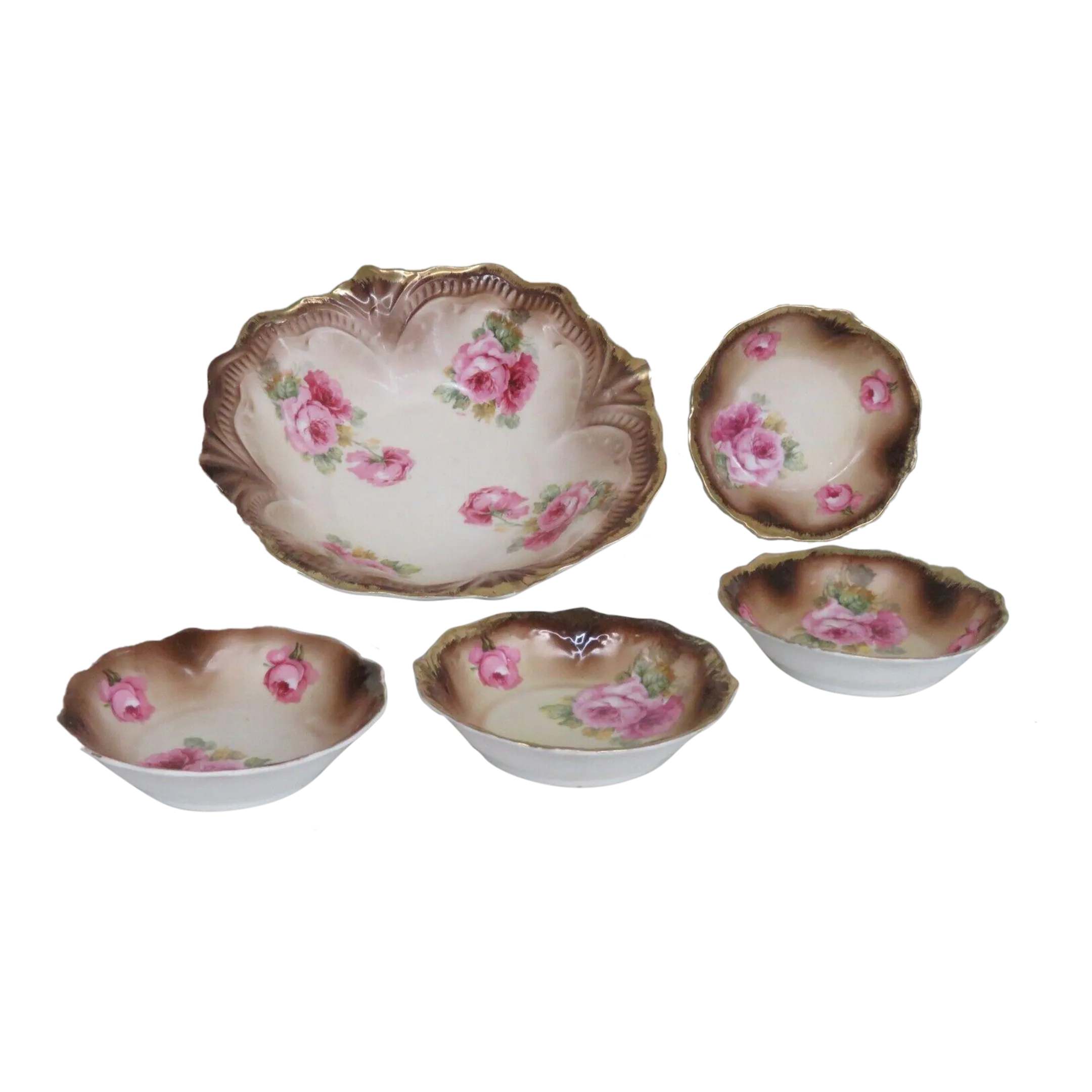 Ct Germany Altwasser Porcelain Pink Roses Serving Bowl With Four