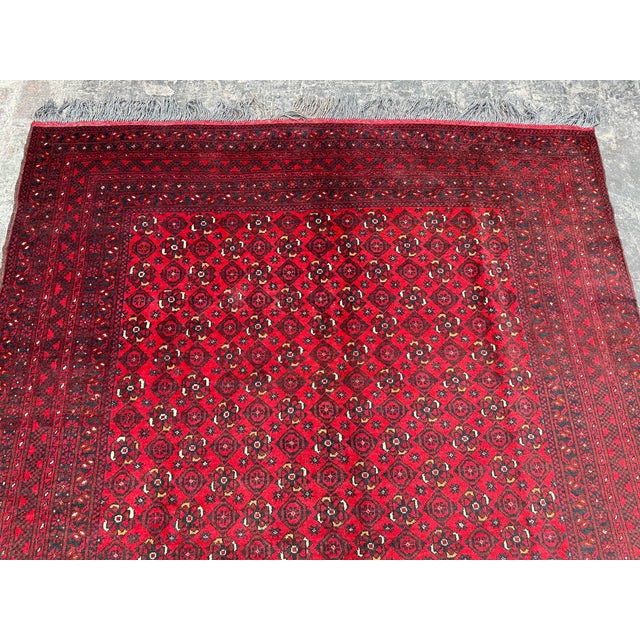 Textile Vintage Afghan Hand Knotted Turkoman Tribal Rug For Sale - Image 7 of 9
