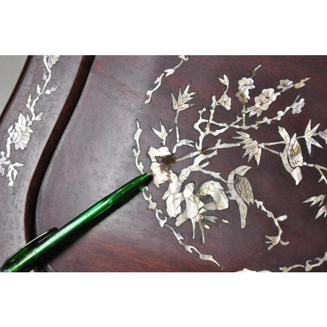 Brown Vintage Chinese Carved Hardwood Corner Lounge Chair With Mother of Pearl Inlay For Sale - Image 8 of 10