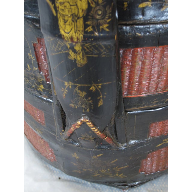 Burnt Umber Early 20th Century Antique Bamboo Food Basket For Sale - Image 8 of 11