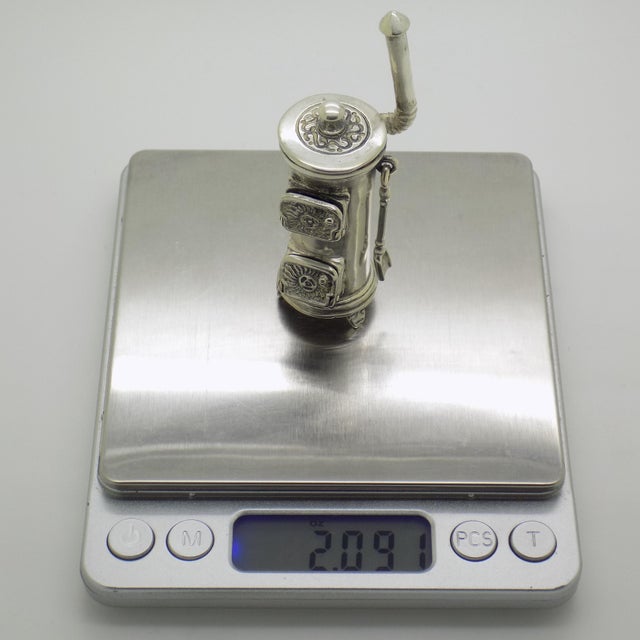 Vintage Italian Handmade Genuine Sterling Silver 925 Wooden Stove Figurine Miniature For Sale - Image 11 of 12