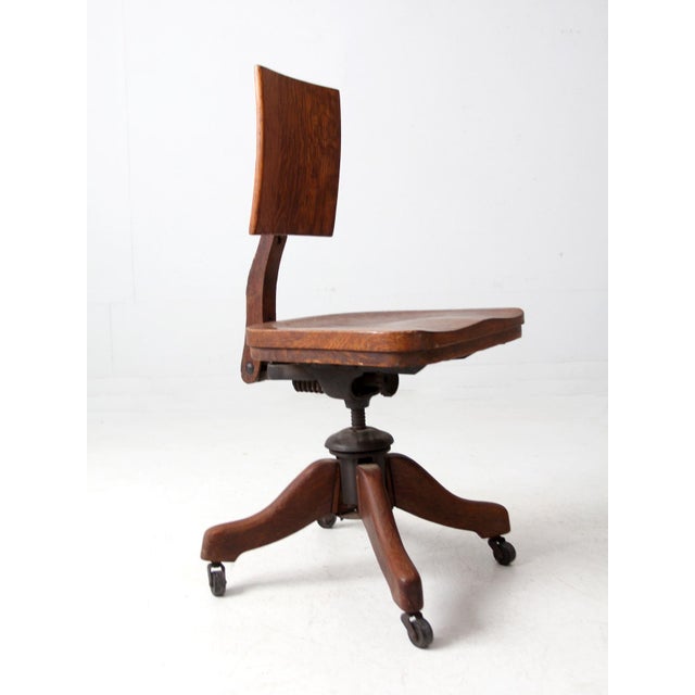 Wood Antique Oak Swivel Desk Chair For Sale - Image 7 of 11