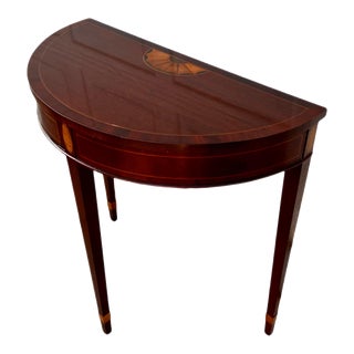 Vintage Baker Hepplewhite Style Mahogany Demilune Console or Entry Table For Sale