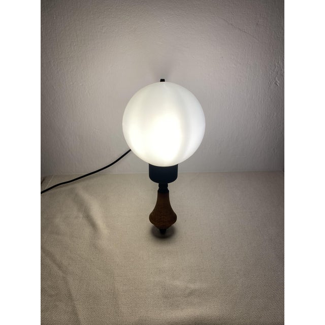 Vintage Opal Glass Globe Wall Lamp with Wood Detail, Europe, 1970s For Sale - Image 14 of 16