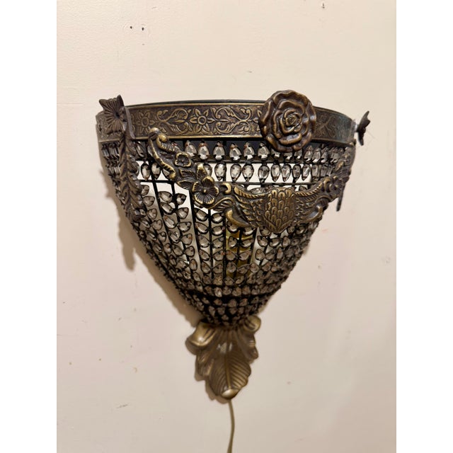 Hollywood Regency Brass and Crystal Sconces, Usa, 1990s For Sale - Image 4 of 13