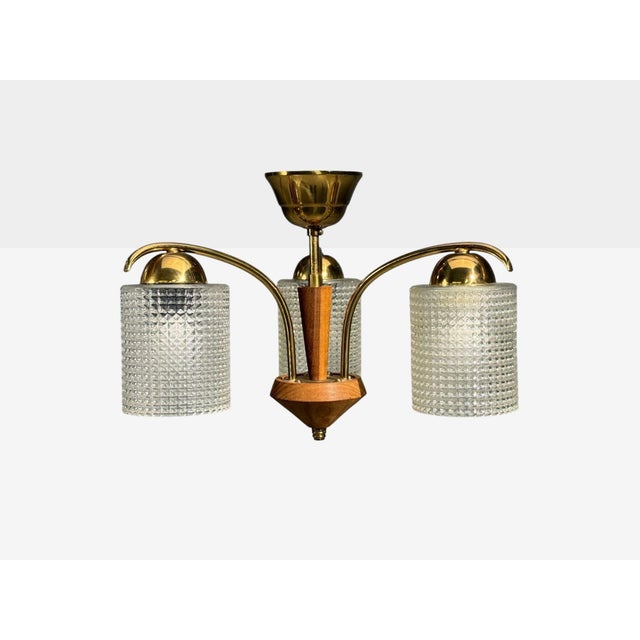 1950s Swedish Modern, Small Pendant Light, Brass, Teak, Textured Glass, Sweden For Sale In New York - Image 6 of 12