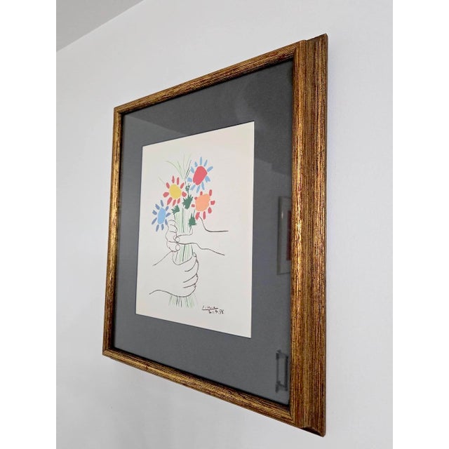 Wood Vintage 1970s Framed Pablo Picasso Print, "Fleurs Et Main" For Sale - Image 7 of 10