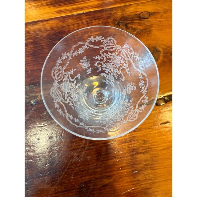 18-Piece Set of Vintage Fostoria Romance Pattern Etched Crystal Glassware With Flowers and Ribbon Designs For Sale - Image 12 of 14