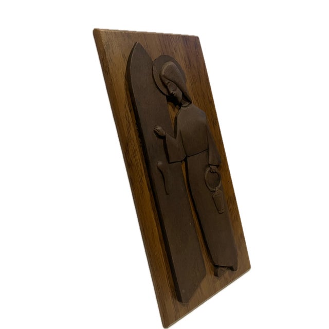 Wood A Modernist Carved Wooden Religious Plaque Depicting Jesus Christ For Sale - Image 7 of 10