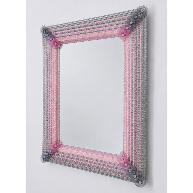 Venetian Rectangular Pink and Grey Murano Glass Mirror, 1970 For Sale - Image 10 of 13