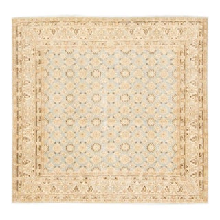 Antique Persian Tabriz Handmade Floral Beige and Blue Square Wool Rug For Sale