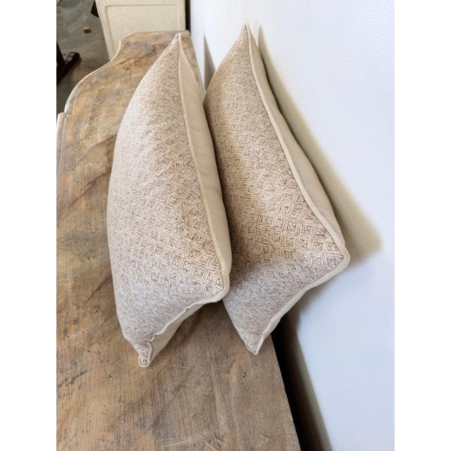 Linen Artisan Crafted Geometric Lattice Pillows in Natural Linen For Sale - Image 8 of 8