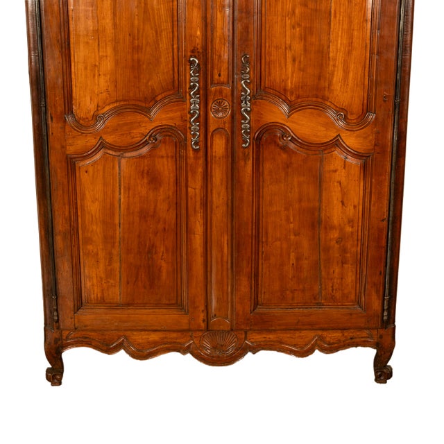 Brown Antique French 18th Century Provincial Carved Cherry Wood Armoire Wardrobe 1780 For Sale - Image 8 of 10