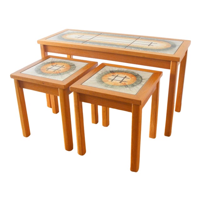 Mid Century Modern Danish Teak Tile Top Nesting Tables For Sale