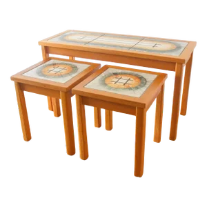 Mid Century Modern Danish Teak Tile Top Nesting Tables