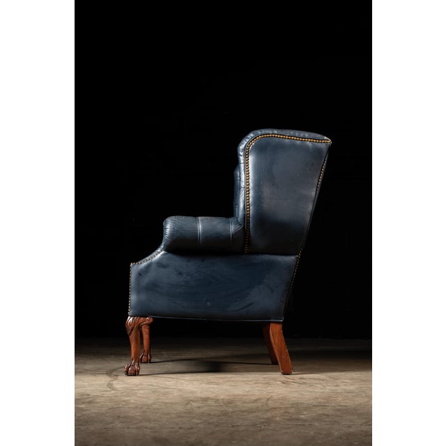 Vintage Tufted Leather Chesterfield Armchair in Blue For Sale - Image 4 of 15