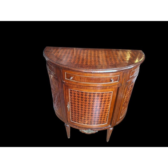 Italian Half-Moon Inlaid Cabinet with Bronze Friezes, 1960s For Sale - Image 4 of 18