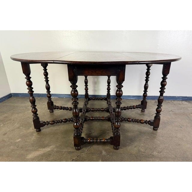 19th Century 19th Century English Gate Leg Table, Dark-Stained Oak, Jacobean Style For Sale - Image 5 of 15
