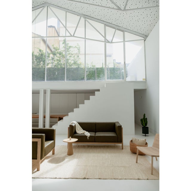 LIFT Minimalist Three-Seater Sofa in Oak Wood and Bosco Leather Seat by Julien Renault For Sale - Image 12 of 13