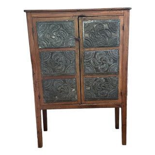 Antique Cherry Wood Pie Safe With 12 Punched Tins For Sale