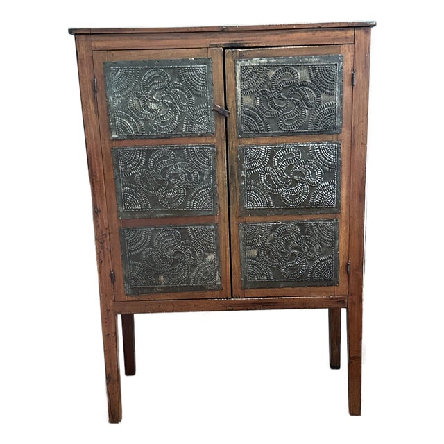 Antique Cherry Wood Pie Safe With 12 Punched Tins For Sale