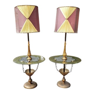 Mid-Century Glass Table Floor Lamps - a Pair For Sale